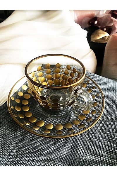 DECOSTYLE Dotted Pasabahce Gold Basic 6 Lı Tea Cup Set 12 Piece 97984