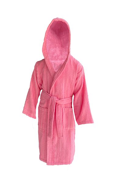 Lucy and Home 100% Cotton Hooded Jacquard Curl Children's Bathrobe, Pink
