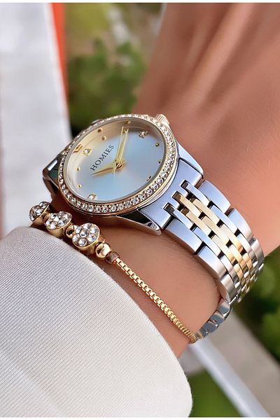 Homies Brand Yellow Silver Color Waterproof Women's Wristwatch - With Bracelet Gift