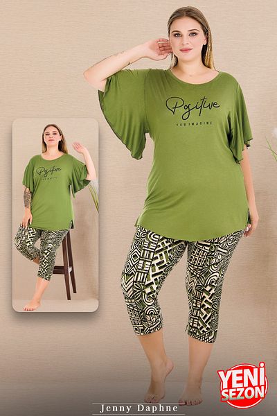 Jenny Daphne Set de pijamale Capri, confortabile, cu mâneci scurte, cu imprimeu de mărime mare, 10721