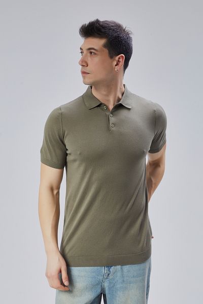 Trist Star Men's Khaki 100% Cotton Polo Neck Short Sleeve Knitwear Sweater Trist-7107