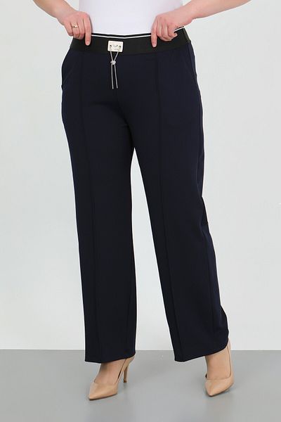 By Alba Collection Női sötétkék elasztikus derék Lycra magas derekú láncrészlet nagy méretű nadrág