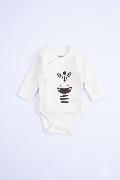 Boumini Cotton Baby Crochet, Long Sleeve Bodysuit, Ecru Giraffe