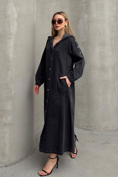 Olcay Denim-Mütze mit Kapuze und Knopfdetail ANTHRAZIT 6711