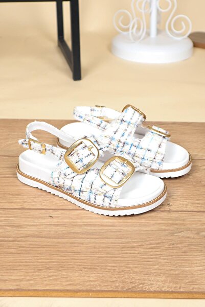 Birikon Duplo Sa kopčom Tvid Sandale BELO