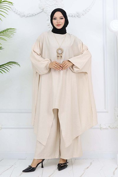 benguen Long Tunic Loose Double Suit Stone Color 4765