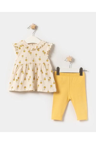 Minipodyum Baby Girl Floral Knitted Muslin Summer Double Set