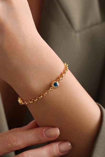 5,25 gram 22 Ayar 3 Gözlü Mavi Doç Yatırımlık Bilezik