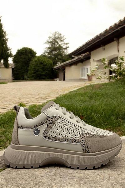 Mammamia D25Ya-7325 Cream Color Leopard Pattern Women's Sneaker Genuine Leather Full Orthopedic Casual Daily Women's