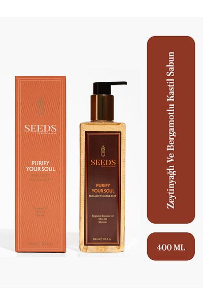 Seeds Natural Liquid Soap Castile Soap / Shower Gel with Olive Oil and Bergamot 400ml