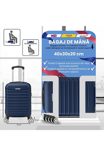 Quasar & Co. Line Cabin Trolley, 40x30x20cm, Hand Luggage Trolley, Cabin Suitcase, 4 Double Wheels, ABS, Navy Blue