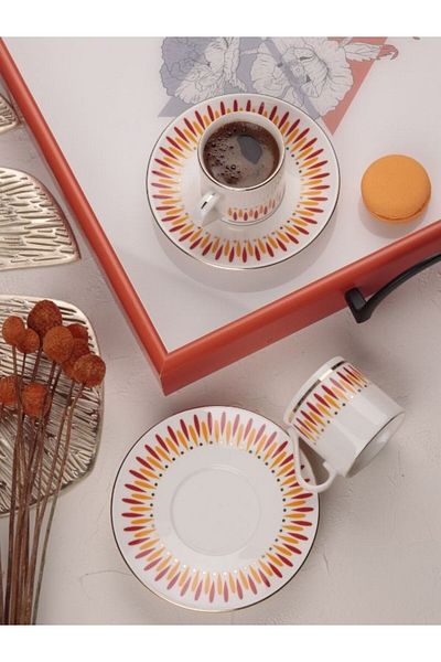 Viyalente Porcelain 4 Piece Palm Coffee Set 2 Coffee Cup Set
