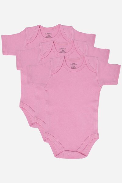 Arma Yıldız 100% Organic Cotton 3-Piece Pink Short Sleeve Baby Bodysuit with Snap Fasteners