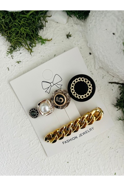 Derin Düşler Adult Children Hair Clip Set 2 Pcs Black Gold Hair Clip