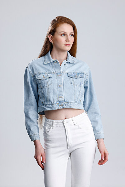 NloveS KADIN CROP CEPLİ KOT CEKET