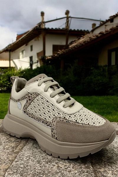 Mammamia D25Ya-7325 Cream Color Leopard Pattern Women's Sneaker Genuine Leather Full Orthopedic Casual Daily Women's