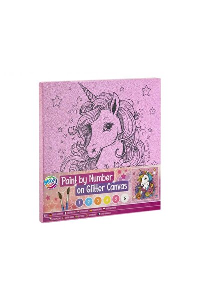 Moxy Set pictura pe numere cu sclipici pe panza 25x25 cm cu accesorii - Unicorn
