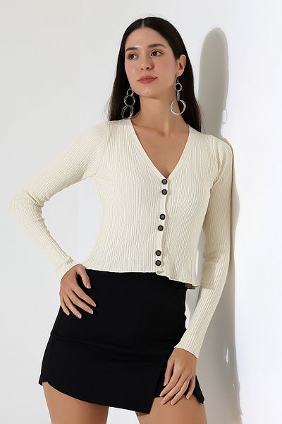 Devinka Women's Buttoned V-Neck Thin Cardigan
