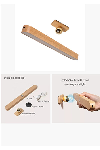 Led Uzaktan Kumandalı Şarjlı Ahşap Dikdörtgen LED Duvar Lambası – Esnek Askılı Okuma Işığı