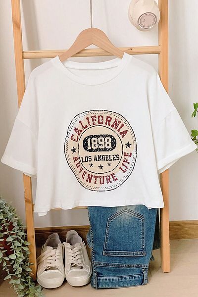 Know Γυναικείο T-Shirt με στάμπα Καλιφόρνια με λευκή λαιμόκοψη
