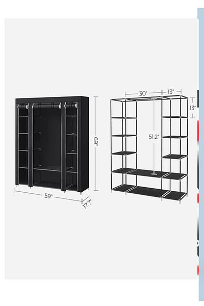 Cady One Foldable cloth wardrobe and luggage organizer with hanging rods and clothes rack