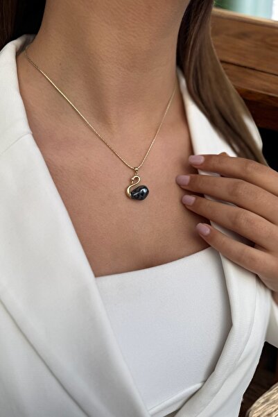 Utku Kuyumculuk 14 AYAR BAROK İNCİLİ KUĞU KOLYE