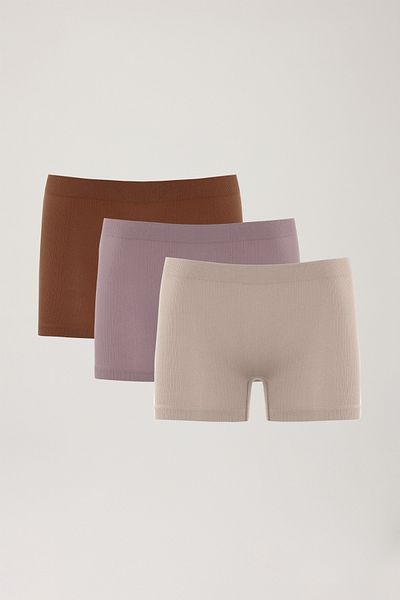 Los Ojos 3-teilige gerippte nahtlose Boxershorts 3xboyshort