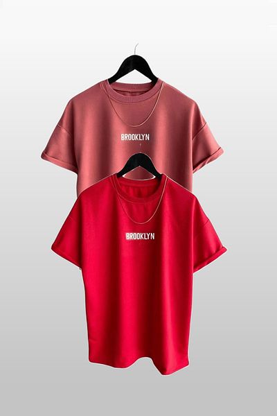 Know Μπλουζάκι Unisex Brooklyn Printed 2 Pack, αποξηραμένο ροζ-κόκκινο μπλουζάκι