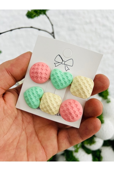 Derin Düşler Adult Children's Hair Clip Set of 2 Yellow Green Pink Hair Clips