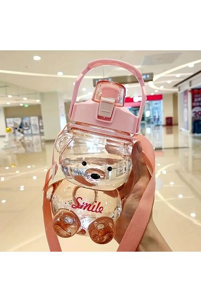Hediye Ofisi 1000ml Water Bottle with Colorful Smile Teddy Bear - Tritan Bpa Free Sticker Gift