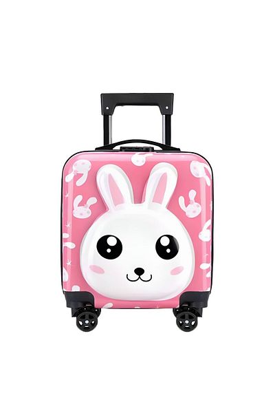 Quasar & Co. Troler cabina avion,Quasar & Co.®,Model Rabbit,maner telescopic,cifru,44x34x23cm,ABS, Roz/Alb