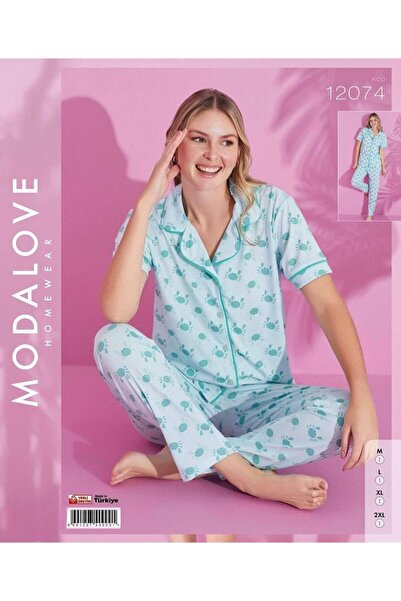 Hirazenmoda Set de pijamale pentru femei din poliviscoc cu nasturi