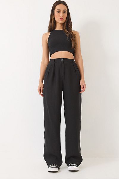 Bianco Lucci Women's Pocket Detailed Palazzo Fabric Trousers 80115 60283049