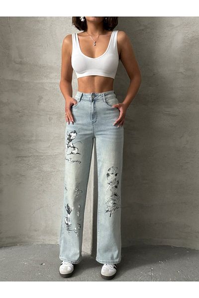 ADA MODA Elastic flared jeans with cartoon print