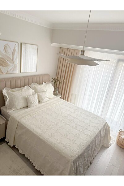 Tly Home Textiles مفرش سرير مع فرشاة في مشروب ECRU - SEVGİ BAHÇE