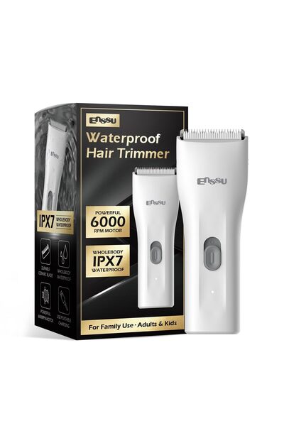 ENSSU ماكينة تشذيب شعر لاسلكية، مقاومة للماء، لشعر العائلة والفخذ والجسم مع ش...