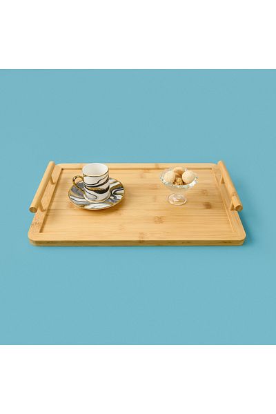 AROW Bamboo Tray with Handles - Cream - 27X40 cm