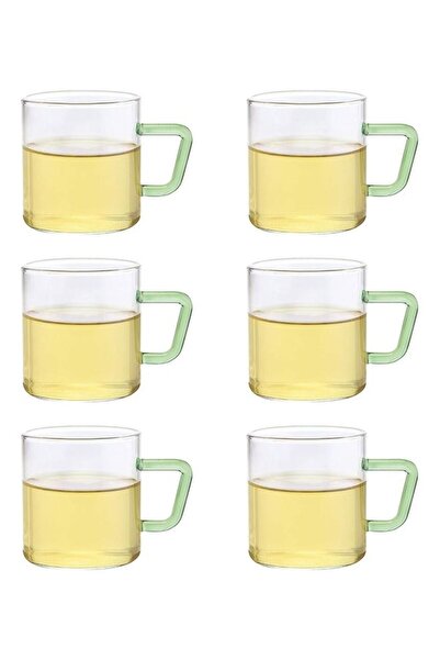 Borosil Vision Classic Mug Set Of 6 -Green Handle-Microwavable, Borosilicate White/Green