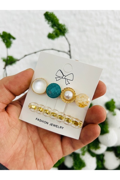 Derin Düşler مجموعة مشبك شعر للأطفال البالغين مكونة من 2 مشبك شعر من الحجر الأخضر