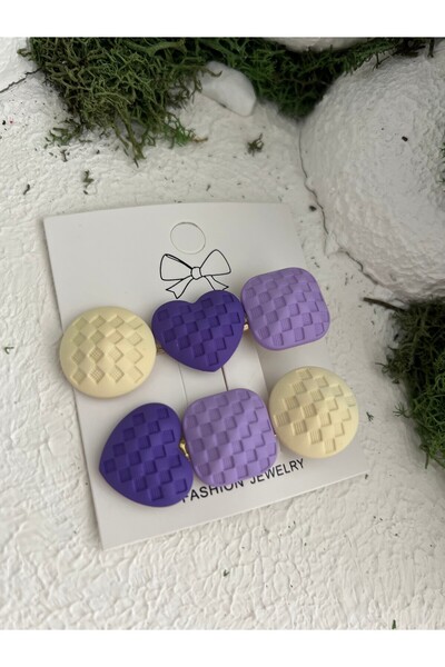 Derin Düşler Adult Children's Hair Clip Set of 2 Yellow Purple Lilac Hair Clips