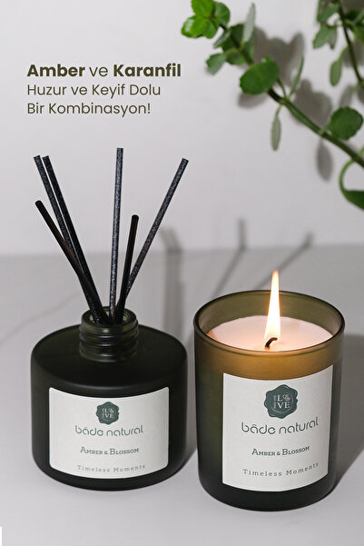 Bade Natural Timeless Moments Amber & Blossom Soya Mumu ve Çubuklu Oda Kokusu Seti
