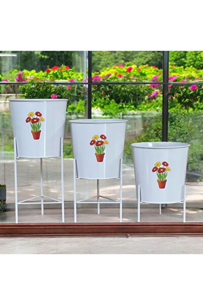 metalshop 3 Boy Ayaklı Çiçek Ve Bitki Saksısı 22 CM Çap