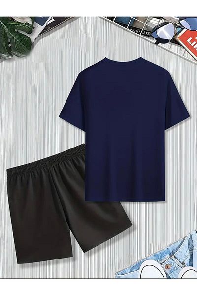 NO 601 Men's Navy Blue Tshirt Brooklyn New York Printed Tshirt Black Shorts Set