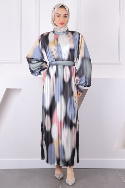 İmajButik Χακί φόρεμα με πλισέ με ζώνη