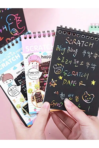 ALLStore Rainbow Sihirli Gökkuşağı Kazımalı Kağıt Siyah Kağıt Defter Orta Boy (A6)