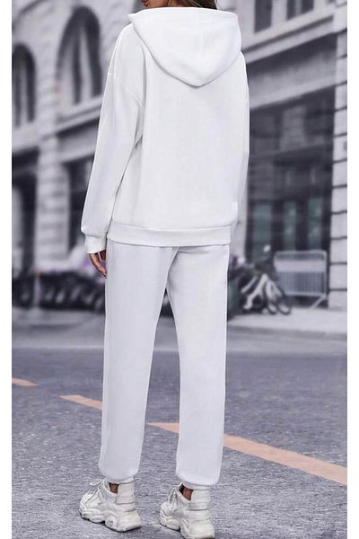 RPT MODA Oversized Flower Emojis Print Detail Hooded Kangaroo Pocket Double Set Tracksuit Bottom and Top