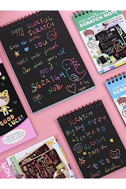 ALLStore Rainbow Sihirli Gökkuşağı Kazımalı Kağıt Siyah Kağıt Defter Orta Boy (A6)