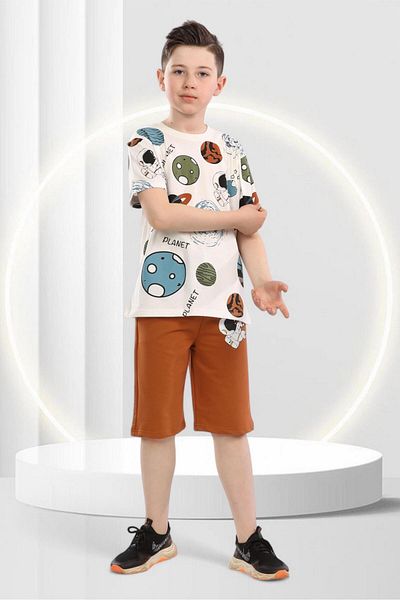 BUUFUU Planets Planet Printed Summerwear Children's Short Sleeve Shorts Crew Neck T-Shirt Bottom Top Set