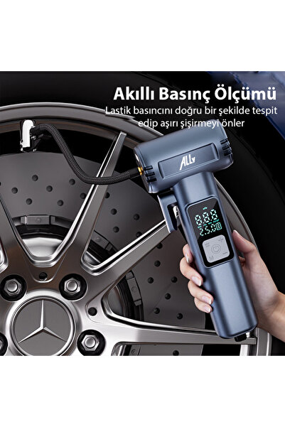 Ally ST-5530 Dijital Şarjlı Araç Lastik Hava Şişirme Pompası Power bank Penere kırıcı SIYAH