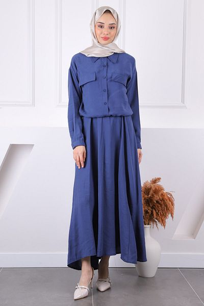 İmajButik بدلة مودال تنورة قميص باللون الأزرق الداكن